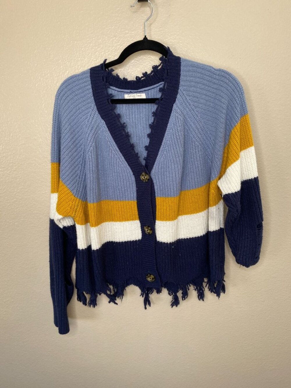 Full Circle Trends Womens Cardigan XL Distressed Striped Button-Up acrylic